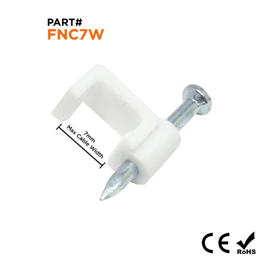 FNC7W - Flat Nail Cable Clip - White - 7mm