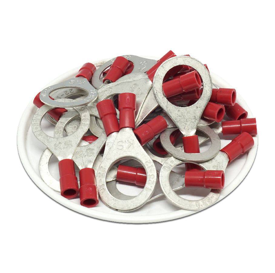 RVY1-12 - 22 to 16 AWG Molded PVC Vinyl Insulated Ring Terminals, Easy Entry, 1/2" Stud, 100 Pieces