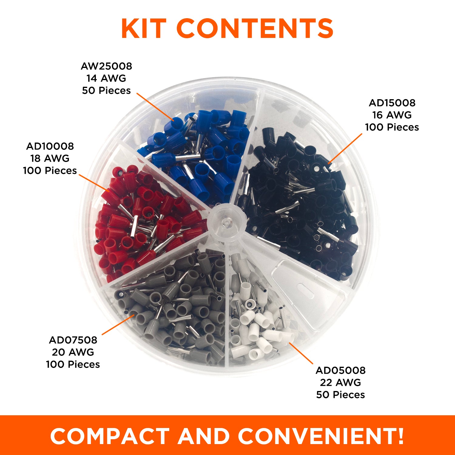 SK2214D - 22 to 14 AWG Single Insulated Wire Ferrules Mini Kit, 400 Pieces, Series D, 1 Kit