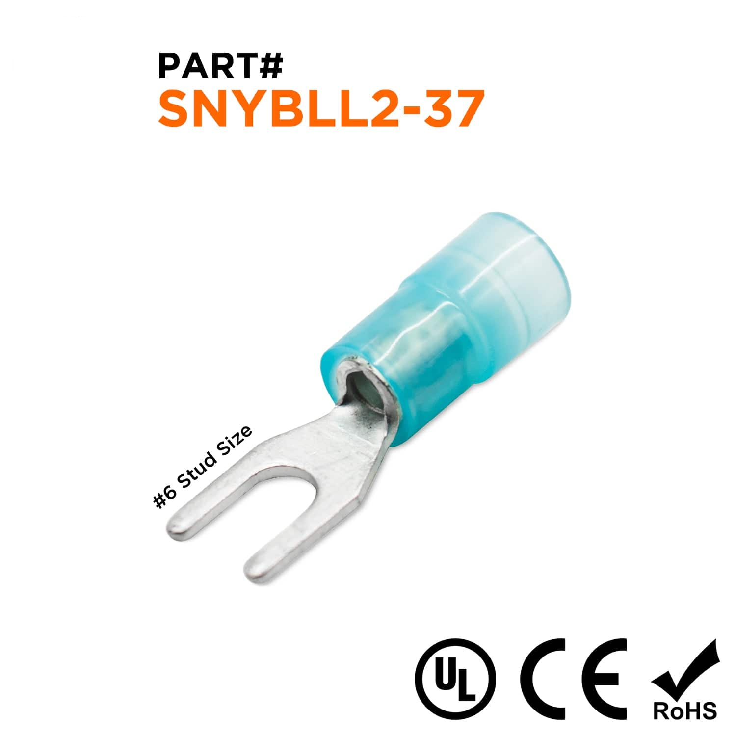 SNYBLL2-3.7 - 16 a 14 AWG Con aislamiento de nailon Terminales de horquilla, #6 Orificio, 100 piezas