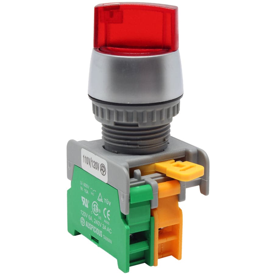 SL22-1/O-RD - Illuminated Twist Knob Switch - 1 Contact (1/O) - 2 Positions (0-1) - 110V - Rojo