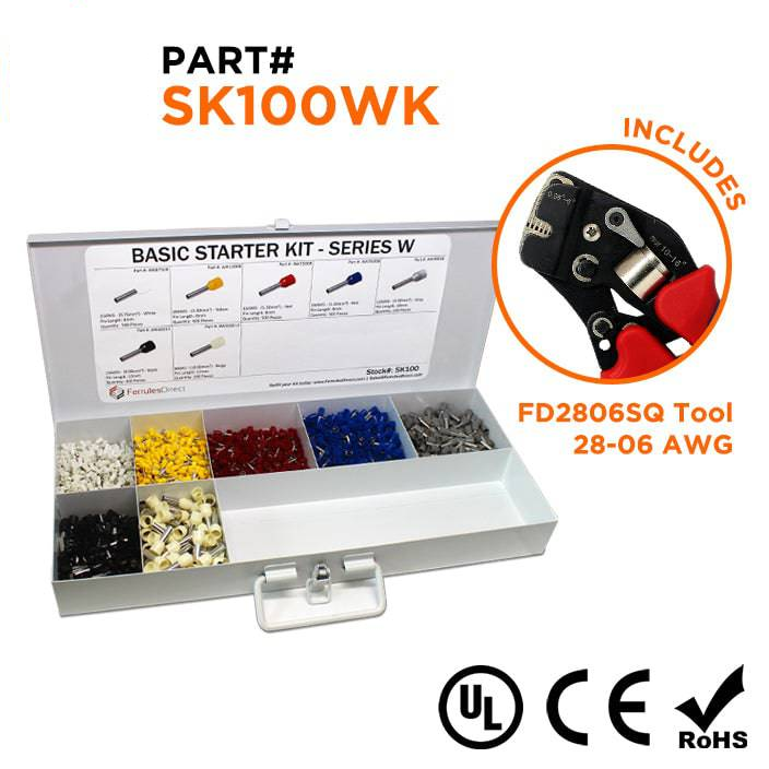 SK100WK - 20 to 8 AWG Wire Ferrules Basic Kit + FD2806SQ Tool, 2,450-Pieces, Series W, 1 Kit