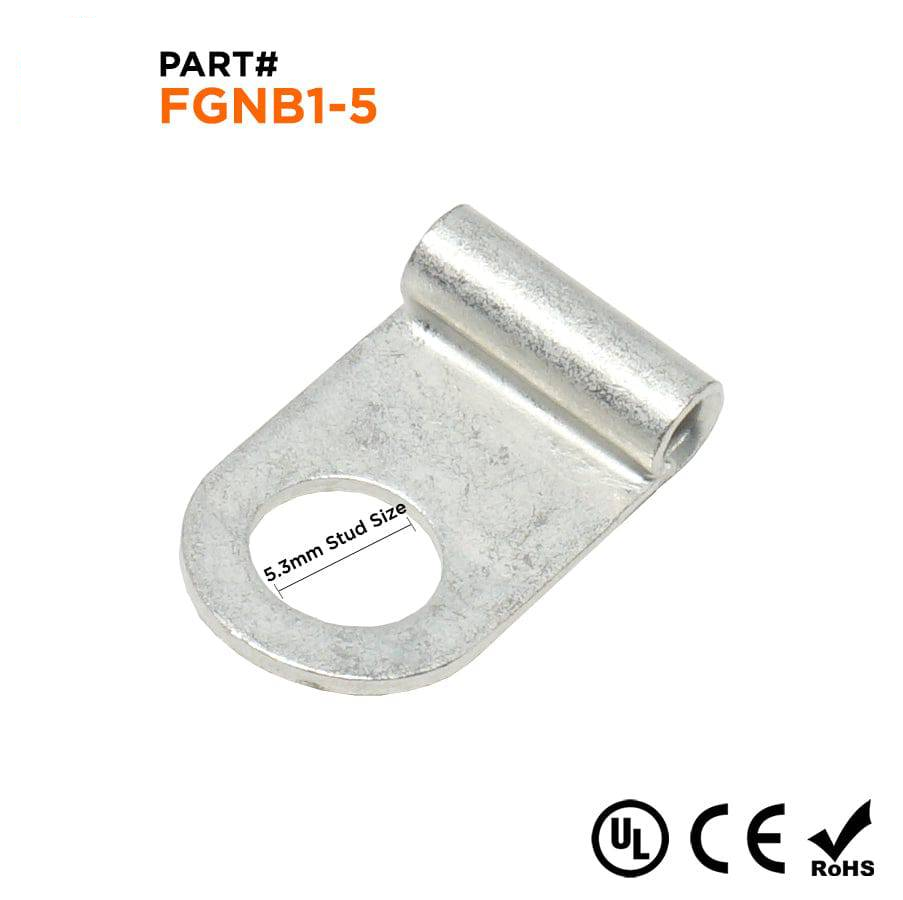 FGNB1-5 - 22 to 16 AWG Non Insulated Flag Ring Terminals, Ring Tongue, #10 Stud, 100 Pieces