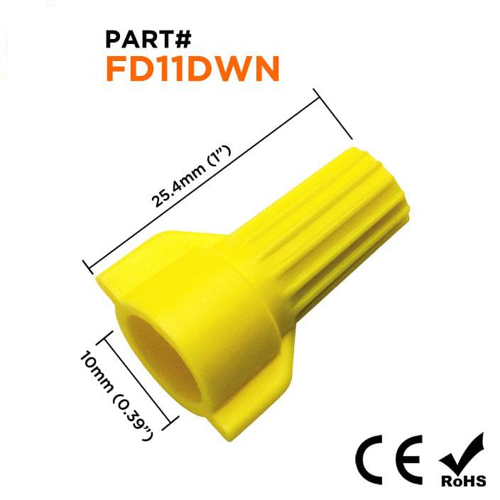 FD11DWN - Double Wing Twist-On Wire Cap Connectors, 18-10 AWG, Yellow, 100 Pieces