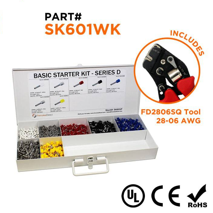SK601WK - 22 a 10 AWG Basic Punteras Kit + FD2806SQ Herramienta, 2,850 piezas, Series D, 1 Kit