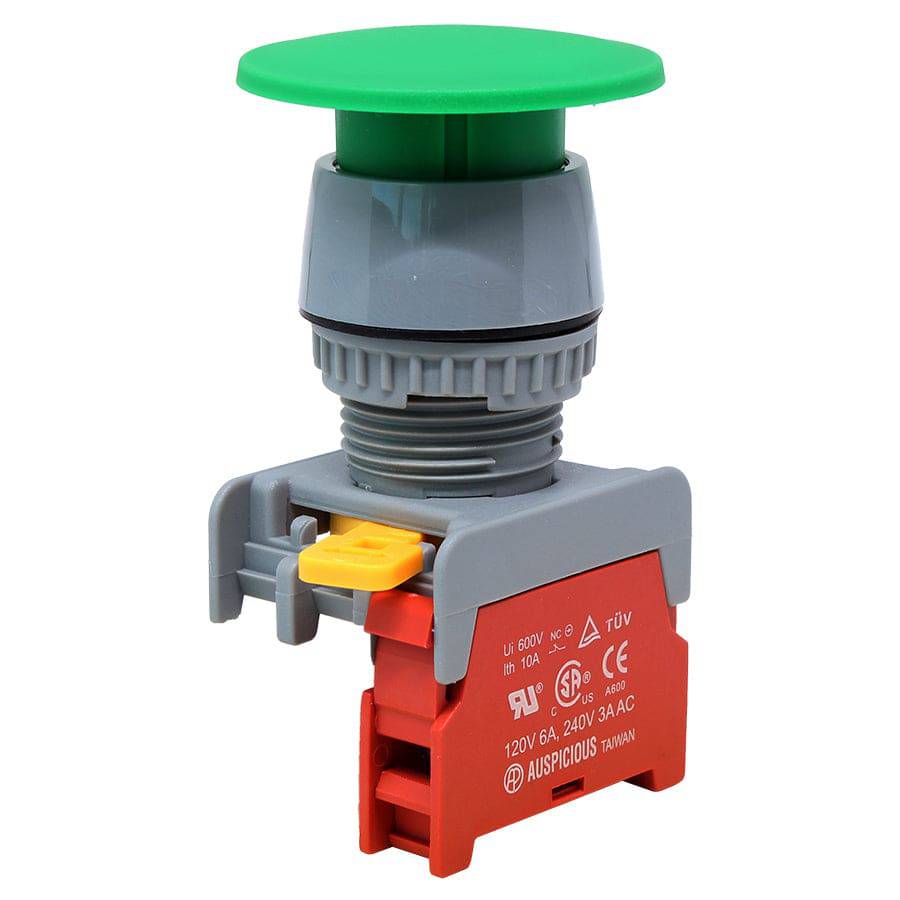 GEB22-1/C-GN - 1/C - 22mm Flat Head Push Button - 40mm Mushroom Head - Verde