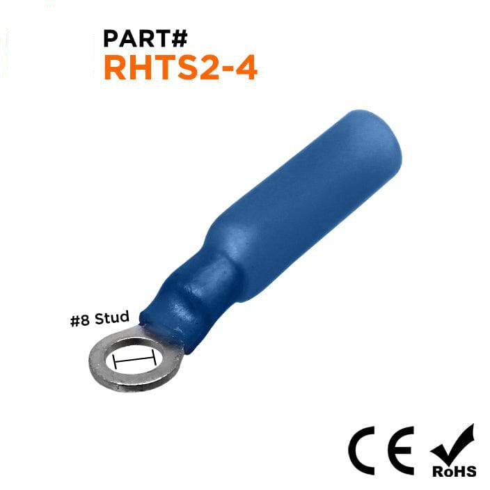 16 to 14 AWG Heat Shrink Ring Terminals, #8 Stud, Polyethylene, 25 Pieces - RHTS2-4