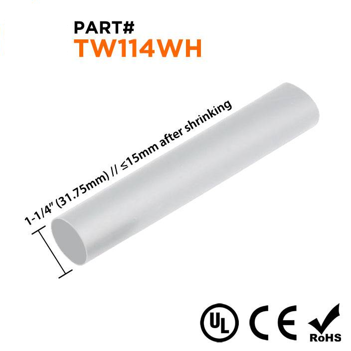 TW114WH - 1-1/4" Thin Wall Heat Shrink Tubing, 2:1 Shrink Ratio, White, Spool of 100ft