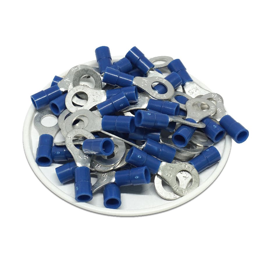 RVY2-6 - 16 to 14 AWG Molded PVC Vinyl Insulated Ring Terminals, Easy Entry, 1/4" Stud, 50 Pieces