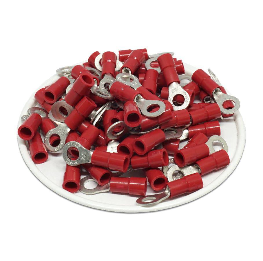 RVYL1-4 - 22 to 16 AWG Molded PVC Vinyl Insulated Ring Terminals, Easy Entry, #8 Stud, 100 Pieces