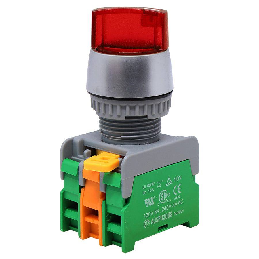 SL223-2/O-RD - 110V Illuminated Twist Knob Switch - 2 Contact (2/O) - 3 Positions (1-0-2) - Rojo