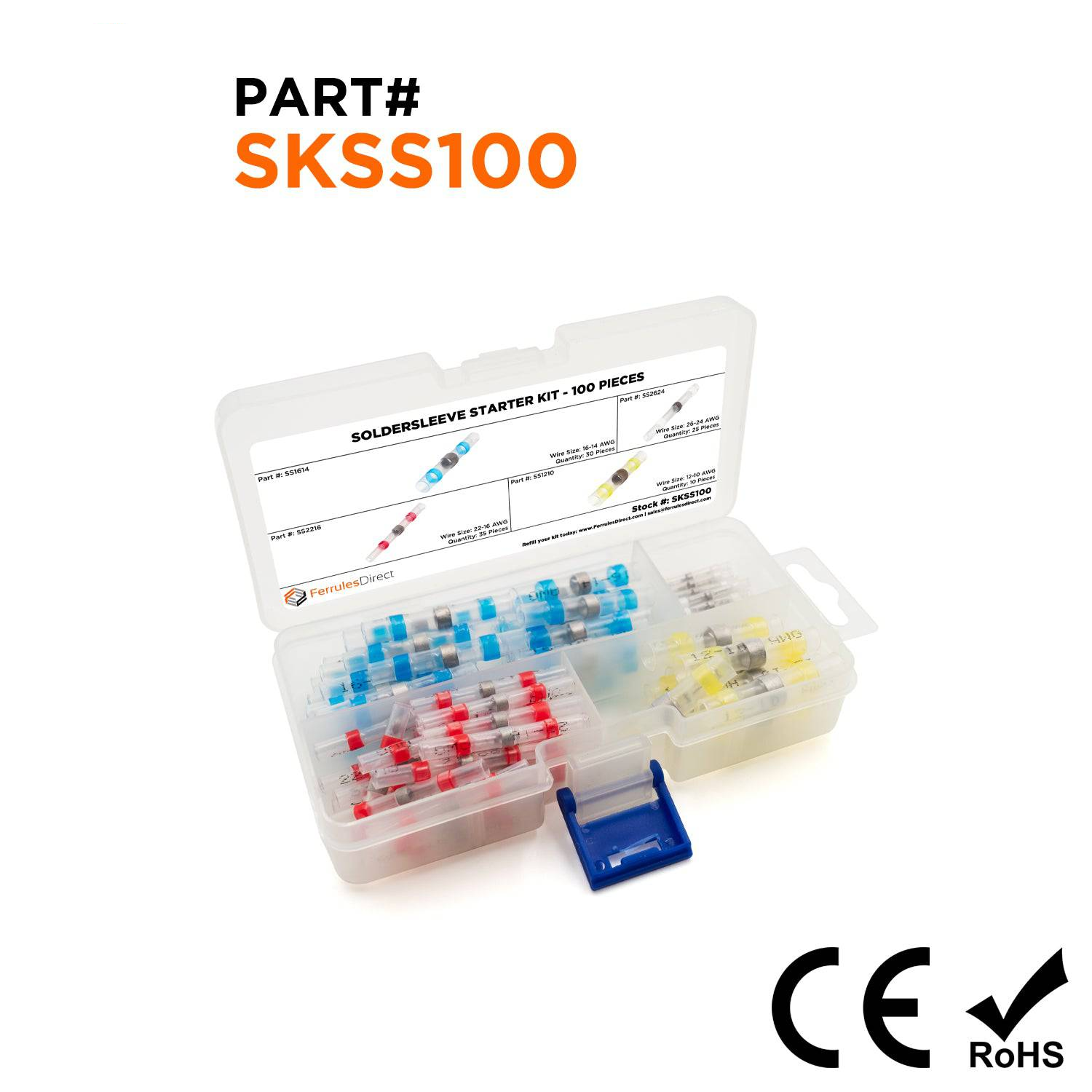 SKSS100 - 26 a 10 AWG Termorretráctiles Solder Seal Conectores Mini Kit, 100 piezas, IP67 Impermeable, 1 Kit