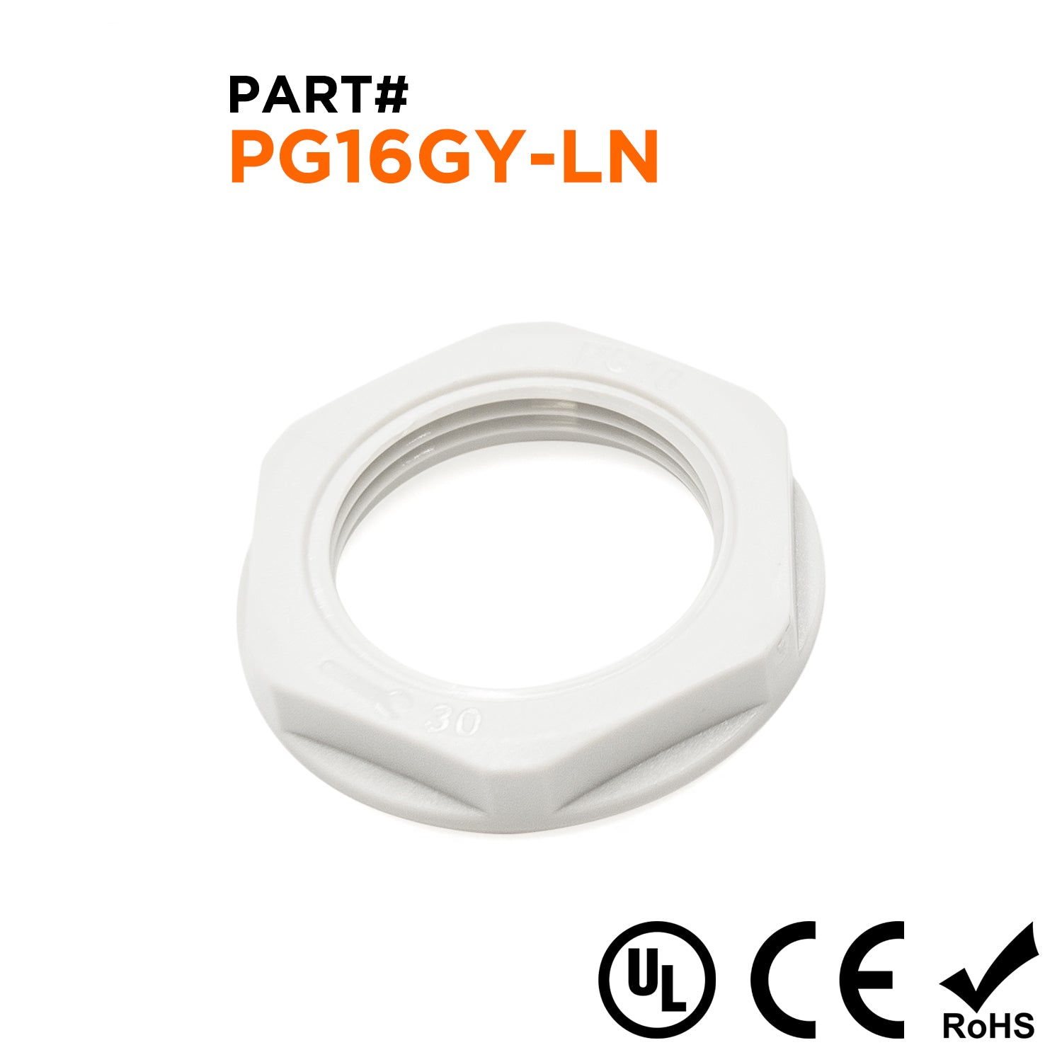 PG16 Thread Nylon Lock Nut for PG Cable Glands, Gray, UL Approved, 1 Piece - PG16GY-LN