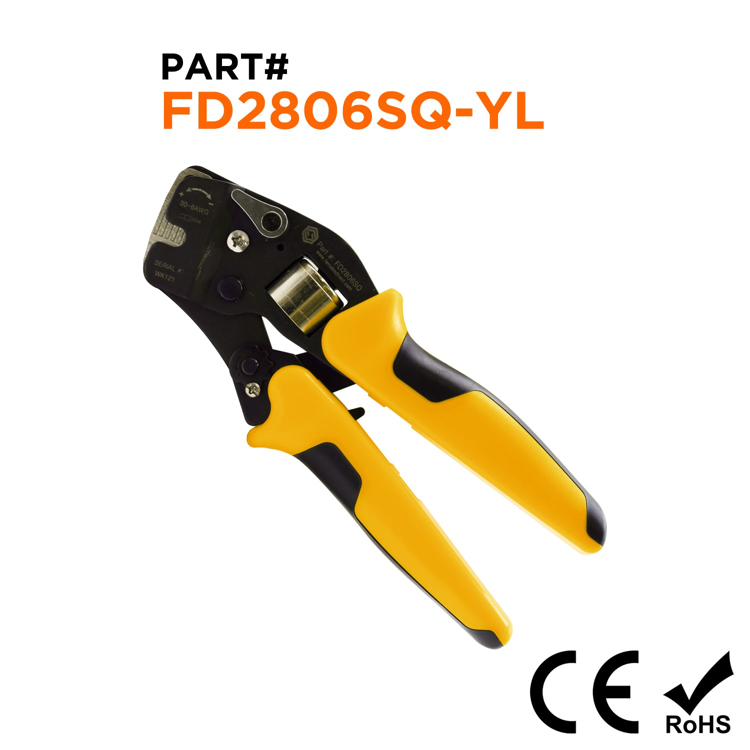 28 to 6 AWG Wire Ferrules Crimping Tool, Self Adjusting, Frontal Load, Square Profile - FD2806SQ-YL
