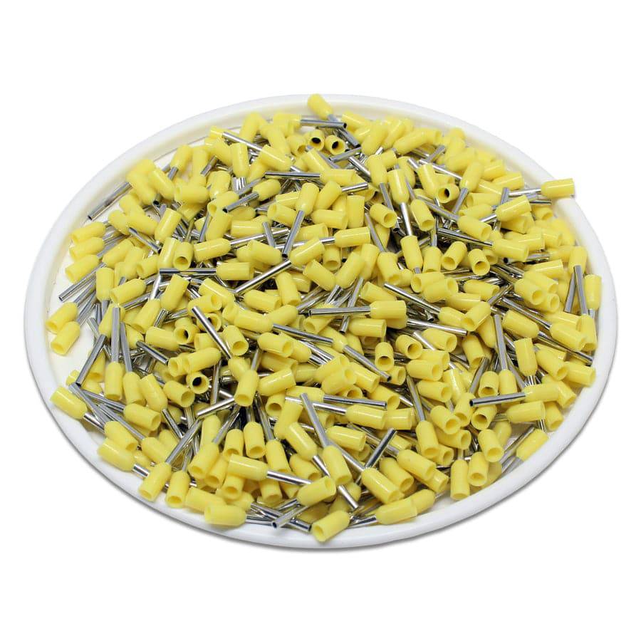 AT02508 - 24 AWG Single Insulated Wire Ferrules, 8mm Pin, Yellow, 500 Pieces