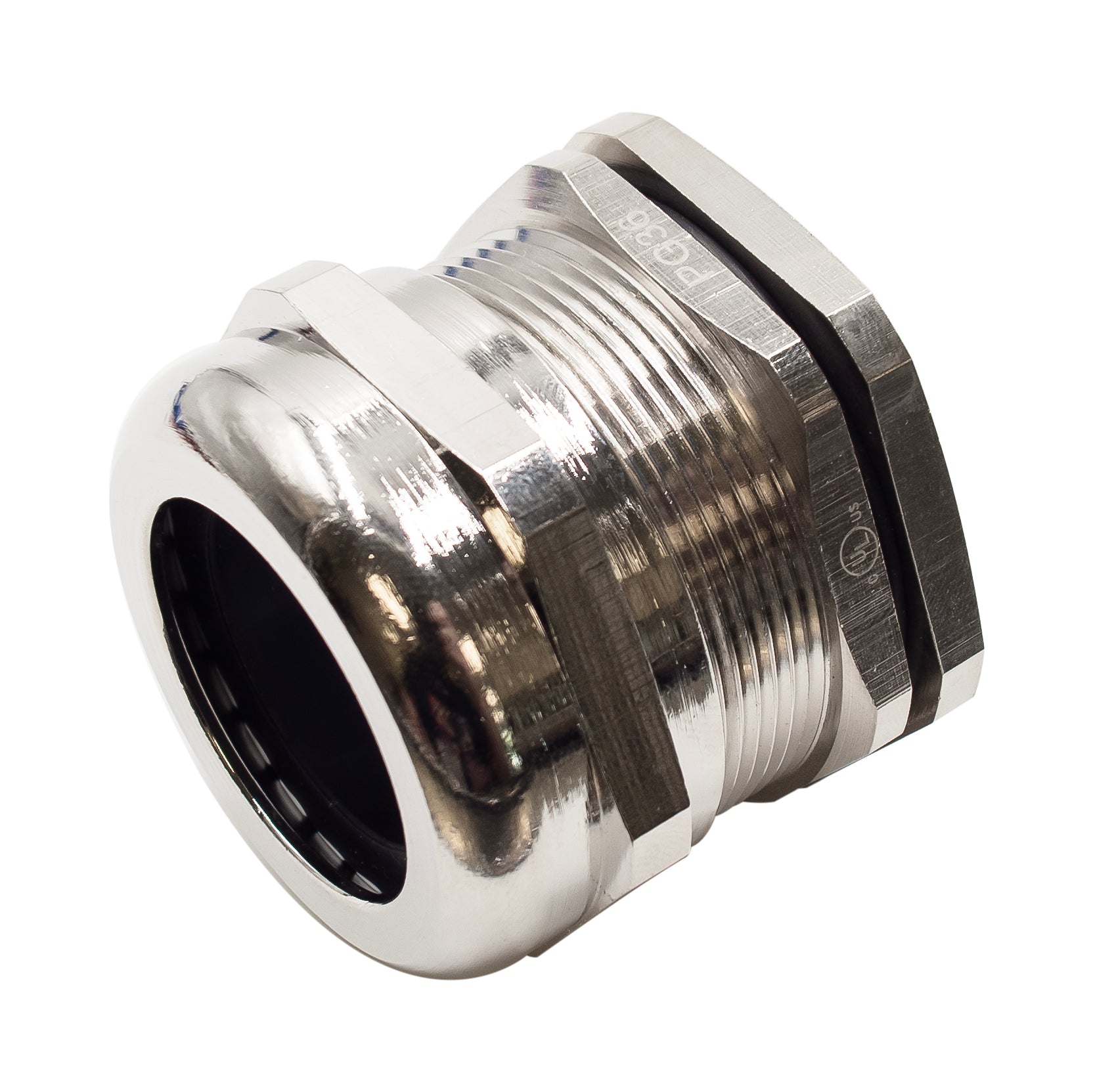 P3632BR - PG36 Thread Plated Brass Cable Gland, Range: 7/8" to 1-1/4", UL Listed, IP68, IP69K - 1 Piece