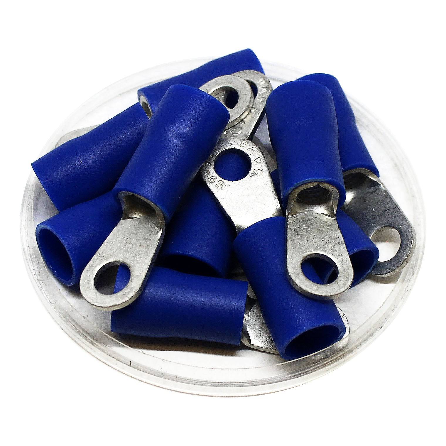 6 AWG PVC Con aislamiento de vinilo Terminales de anillo, 1/4" Orificio, Brazed Seam, 50 piezas - RVBS14-6