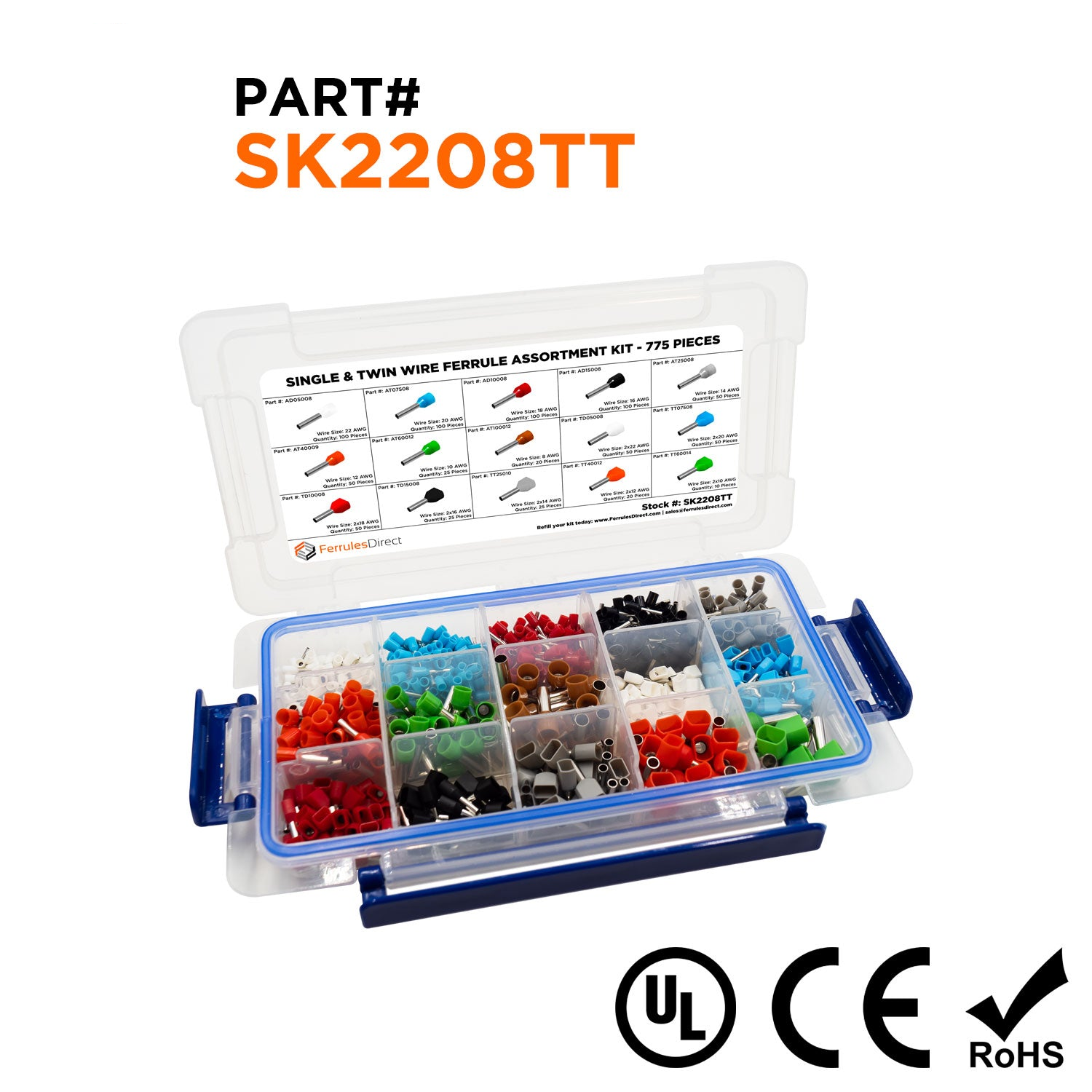 SK2208TT - 22-08 AWG Single & Twin Wire Ferrule Starter Kit, 775 Pieces, Series T, 1 Kit