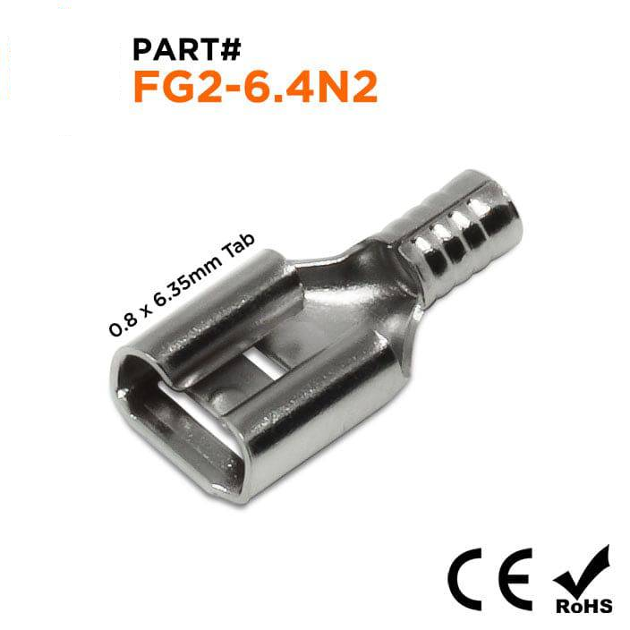FG2-6.4N2 - 16 to 14 AWG High Temp Female Quick Disconnects, Nickel Plated Steel, 900°F, 100 Pieces