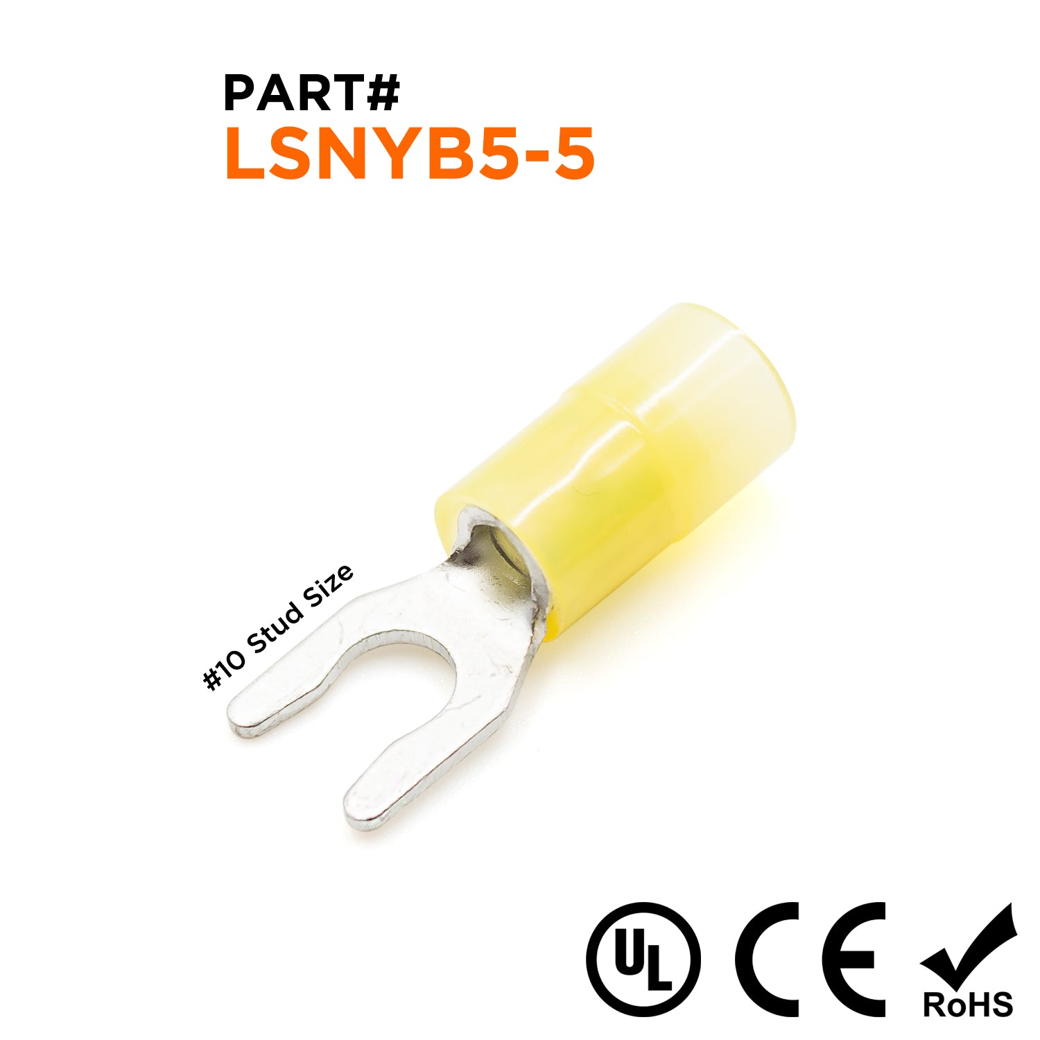 LSNYB5-5 - 12-10 AWG Con aislamiento de nailon Locking Terminales de horquilla, #10 Orificio, 50 piezas