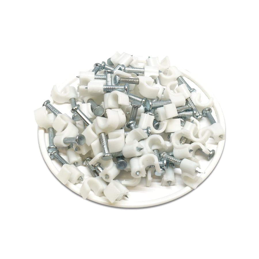 Nail In Cable Clips, Ethernet Cable Nails Tacks, Round, 5mm, 0.20", White, 100 Pieces - RNC5W