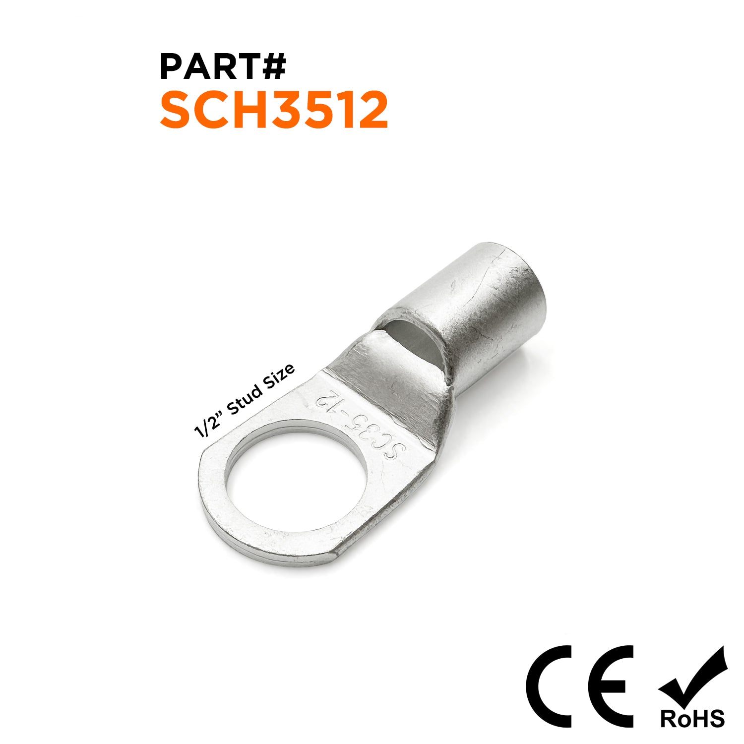 SCH3512 - 2 AWG Sin aislamiento Tubular Ring Lugs, 1/2" Orificio, 25 piezas