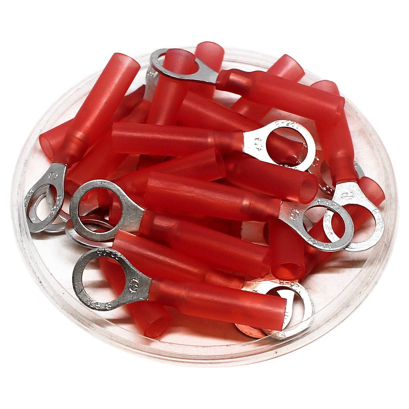 22 a 16 AWG Termorretráctiles Terminales de anillo, 5/16" Orificio, Polyethylene, 25 piezas - RHT1-8