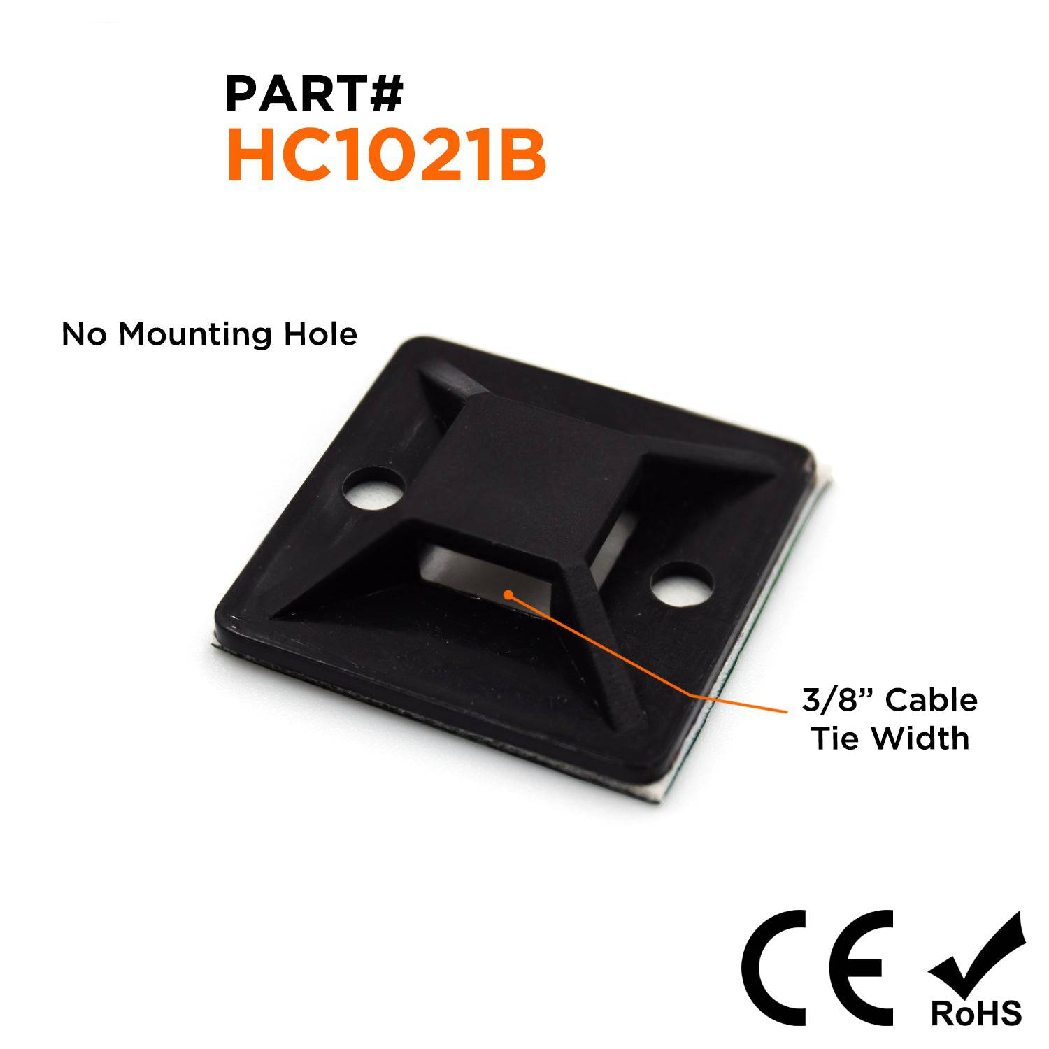 HC1021B - Self-Adhesive Tie Mounts, Black, Dimensions: 30x30x7mm, 100 Pieces