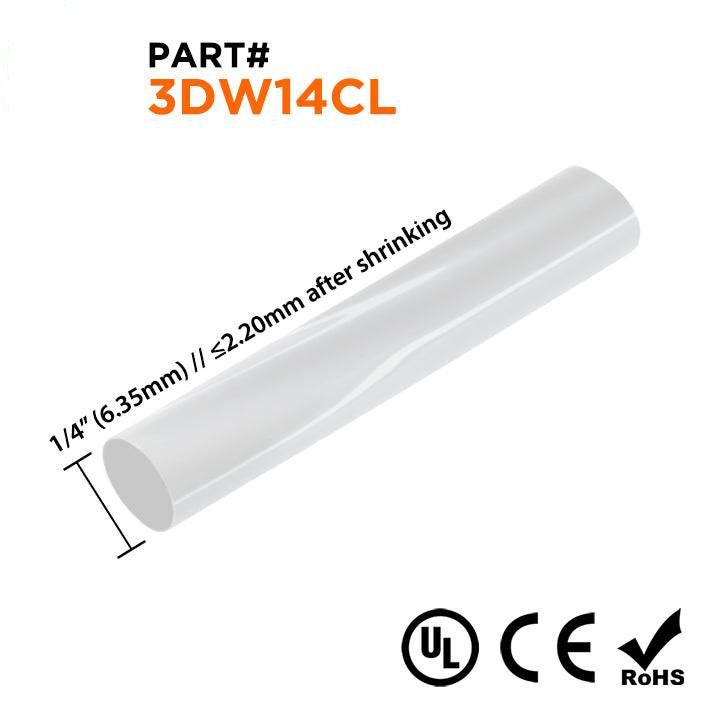 3DW14CL - 1/4" Double Wall Tubo termorretráctil, 3:1 Relación de contracción, Transparente, 4ft Strip
