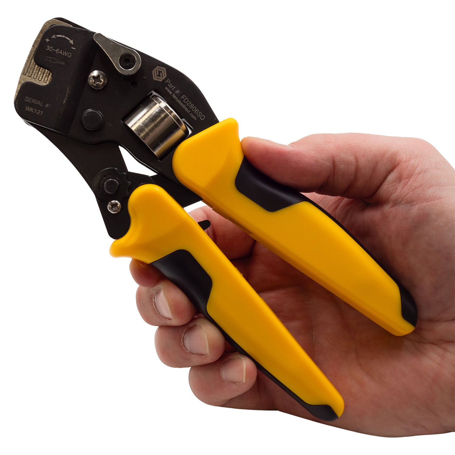 28 to 6 AWG Wire Ferrules Crimping Tool, Self Adjusting, Frontal Load, Square Profile - FD2806SQ-YL