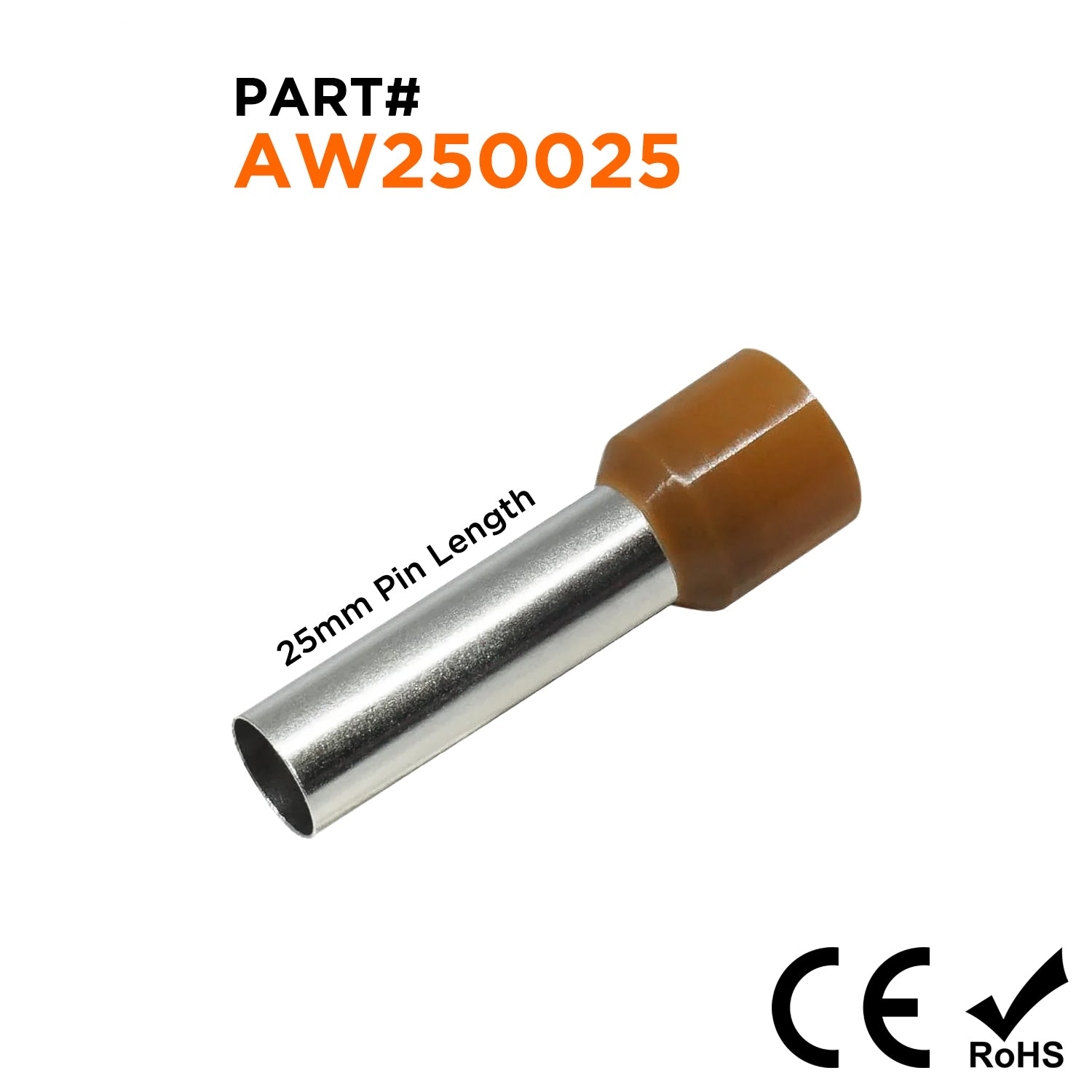 AW250025 - 4 AWG Insulated Punteras, 12mm Pin, Marrón, 100 piezas