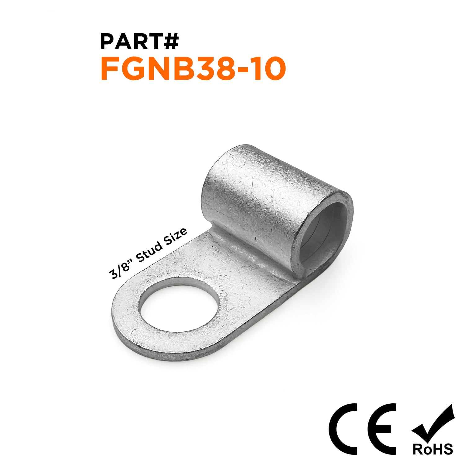 FGNB38-10 - 2 AWG Sin aislamiento Flag Terminales de anillo, Ring Tongue, 3/8" Orificio, 10 piezas