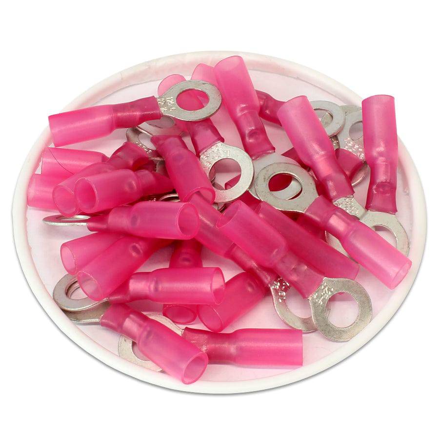 22 to 16 AWG Heat Shrink Ring Terminals, 1/4" Stud, Polyolefin, 25 Pieces - DSR14