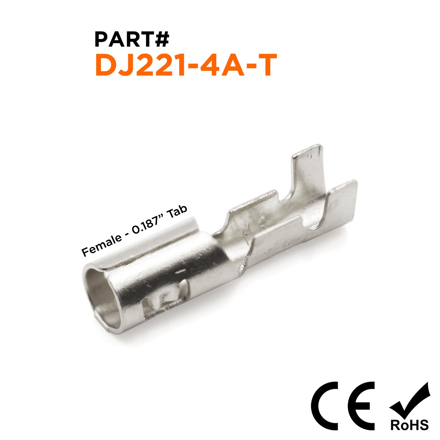 DJ221-4A-T - 22 a 18 AWG Open Barrel Conectores tipo bala, Female, Estañado Brass, 0.187" Tab, 100 piezas