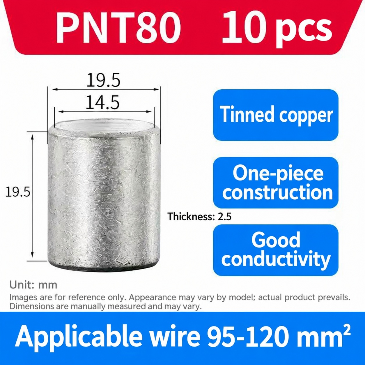PNT80 — Nylon insulated terminal, 95–120 mm²