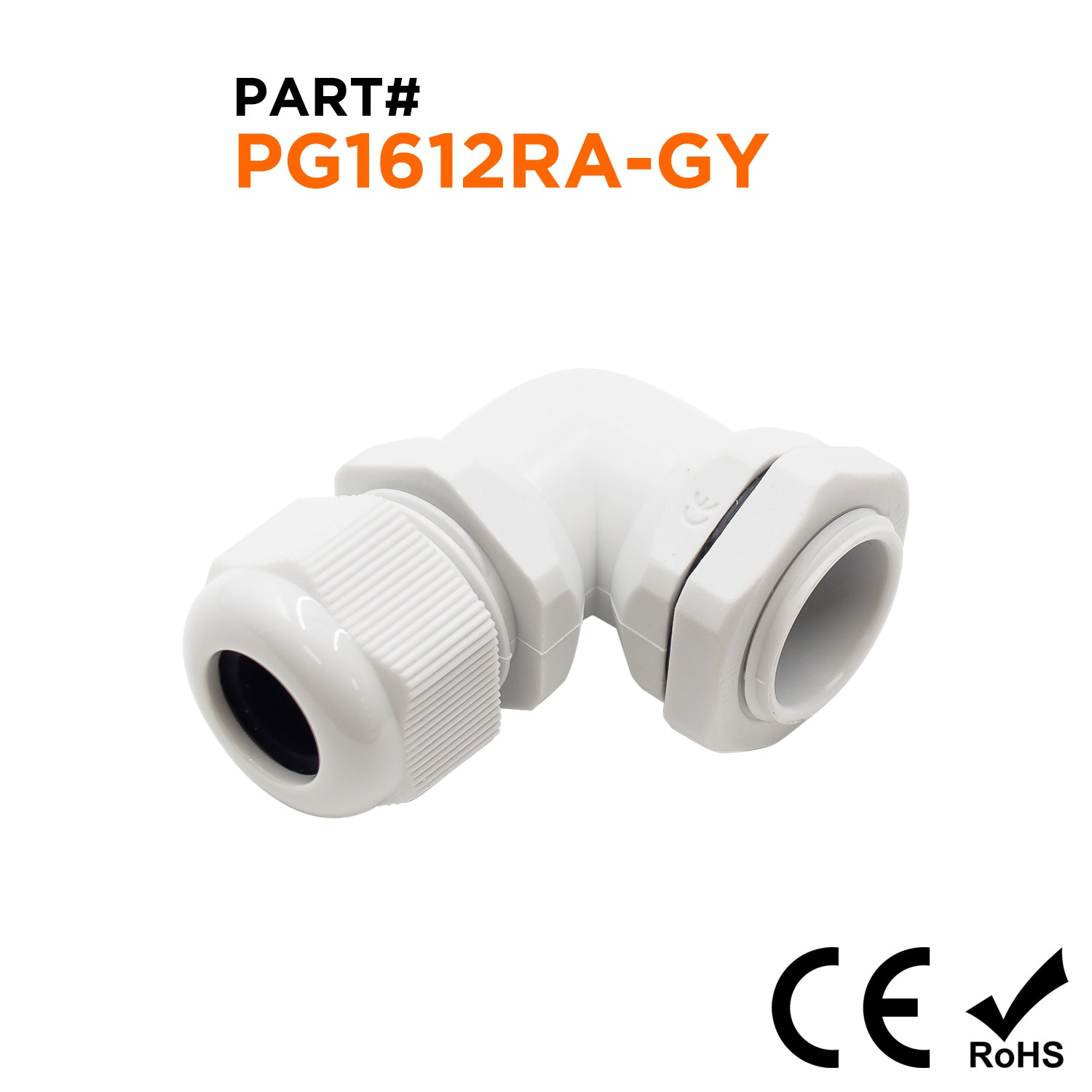 PG16  Right Angle Cable Gland - 7-12mm - Gray - PG1612RA-GY