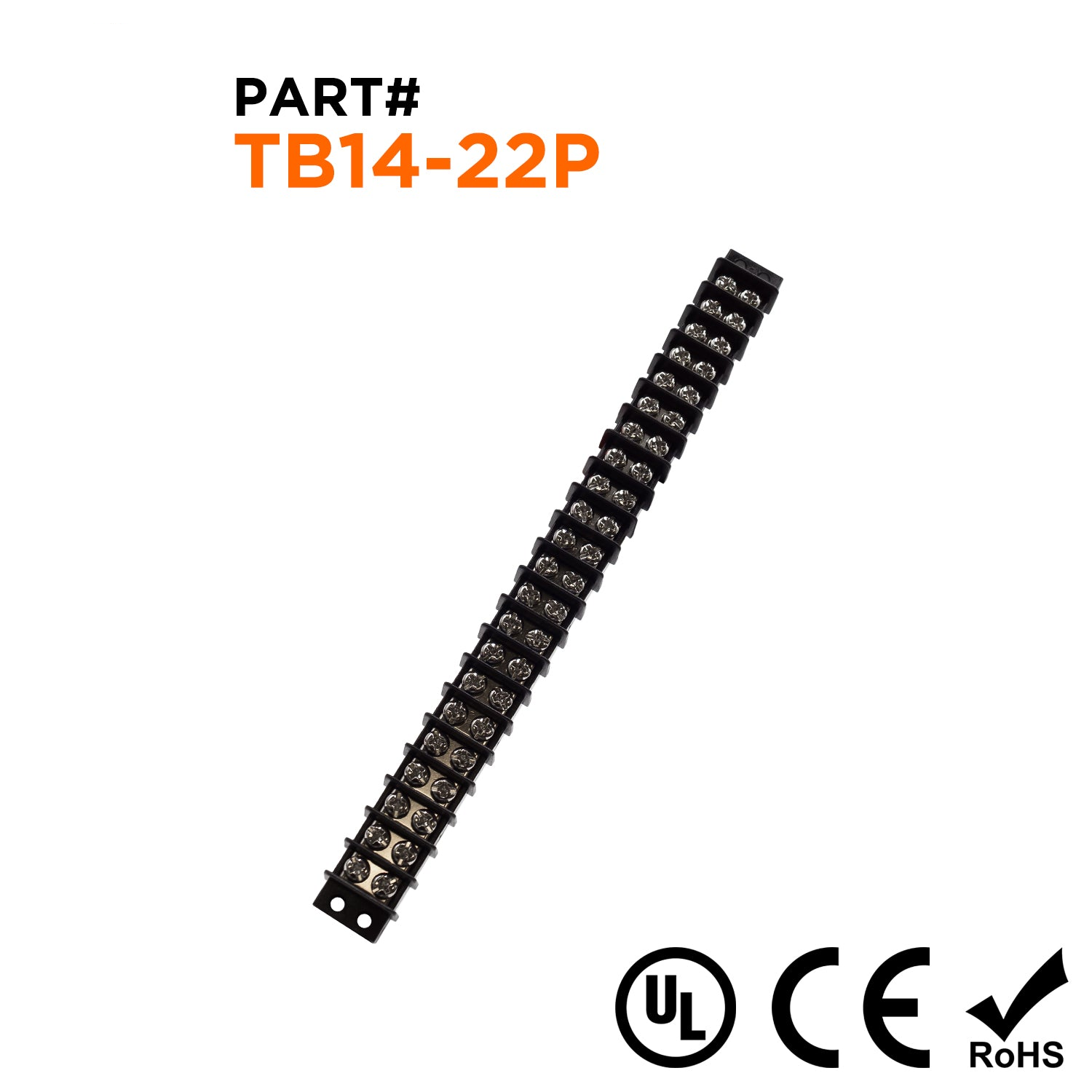 TB14-22P - Barrier Strip Terminal Block, Terminal Strip, 22 Pole, Double Row, 15A, 300V, UL Approved, 1 pieza