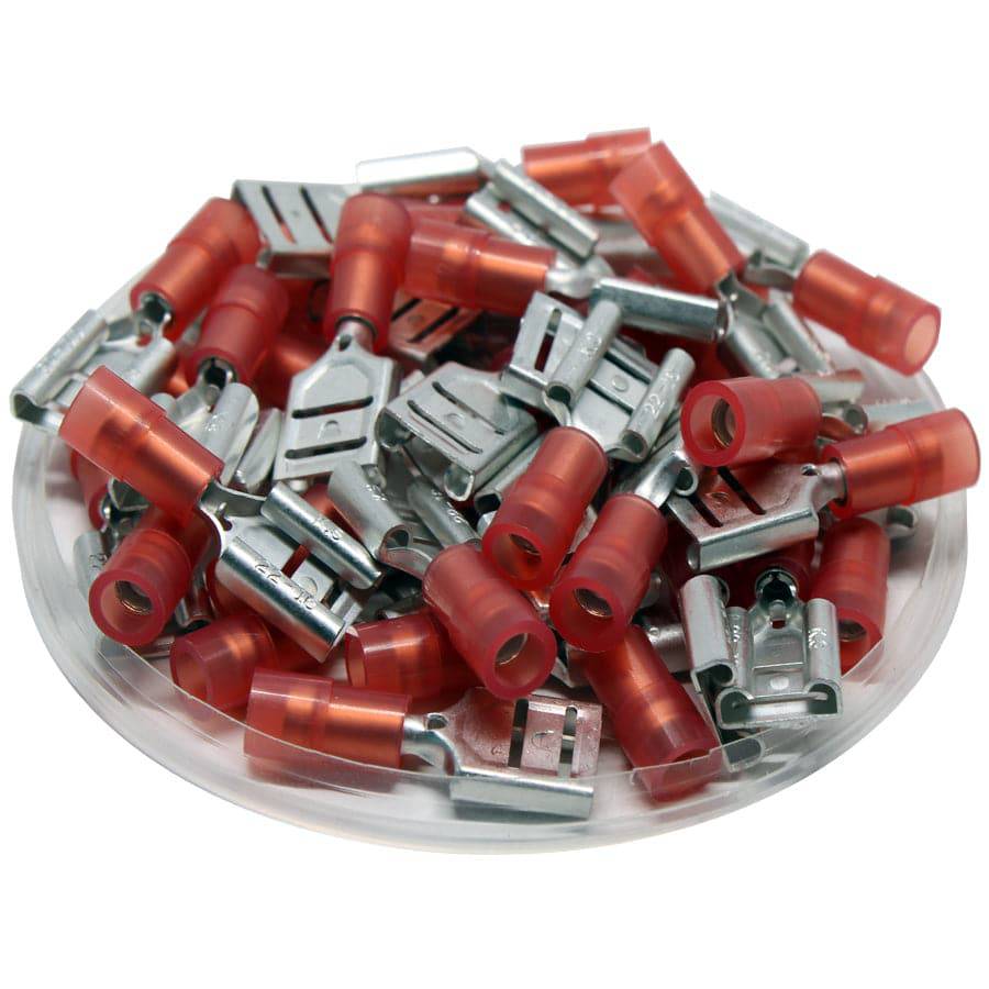 FDNYD1-312 - 22 to 16 AWG Nylon Insulated Quick Disconnects, Female, Double Crimp, UL Recognized, 100 Pieces