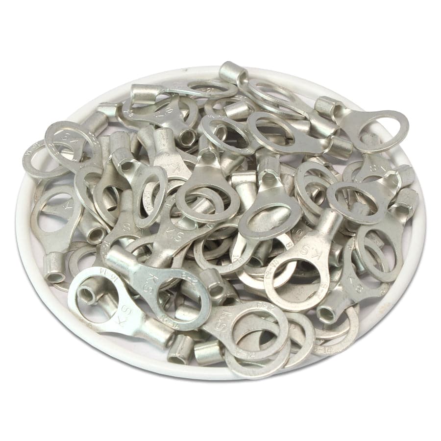 RNB2-8 - 16 a 14 AWG Sin aislamiento Terminales de anillo, 5/16" Orificio, UL Recognized, 100 piezas