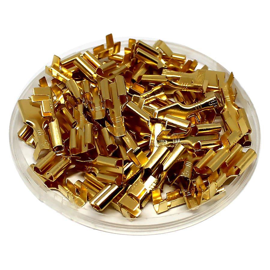 DJ626-6.3C - 16 to 14 AWG Female Quick Disconnects, Brass, 6.3 NEMA Tab, 100 Pieces