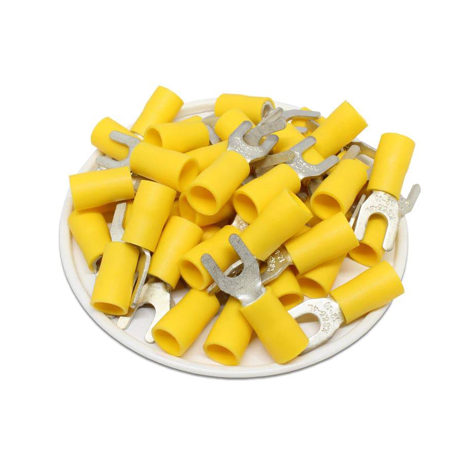 SVL5-4 - 12 to 10 AWG Vinyl PVC Insulated Spade Terminals, #8 Stud, Yellow, 50 Pieces