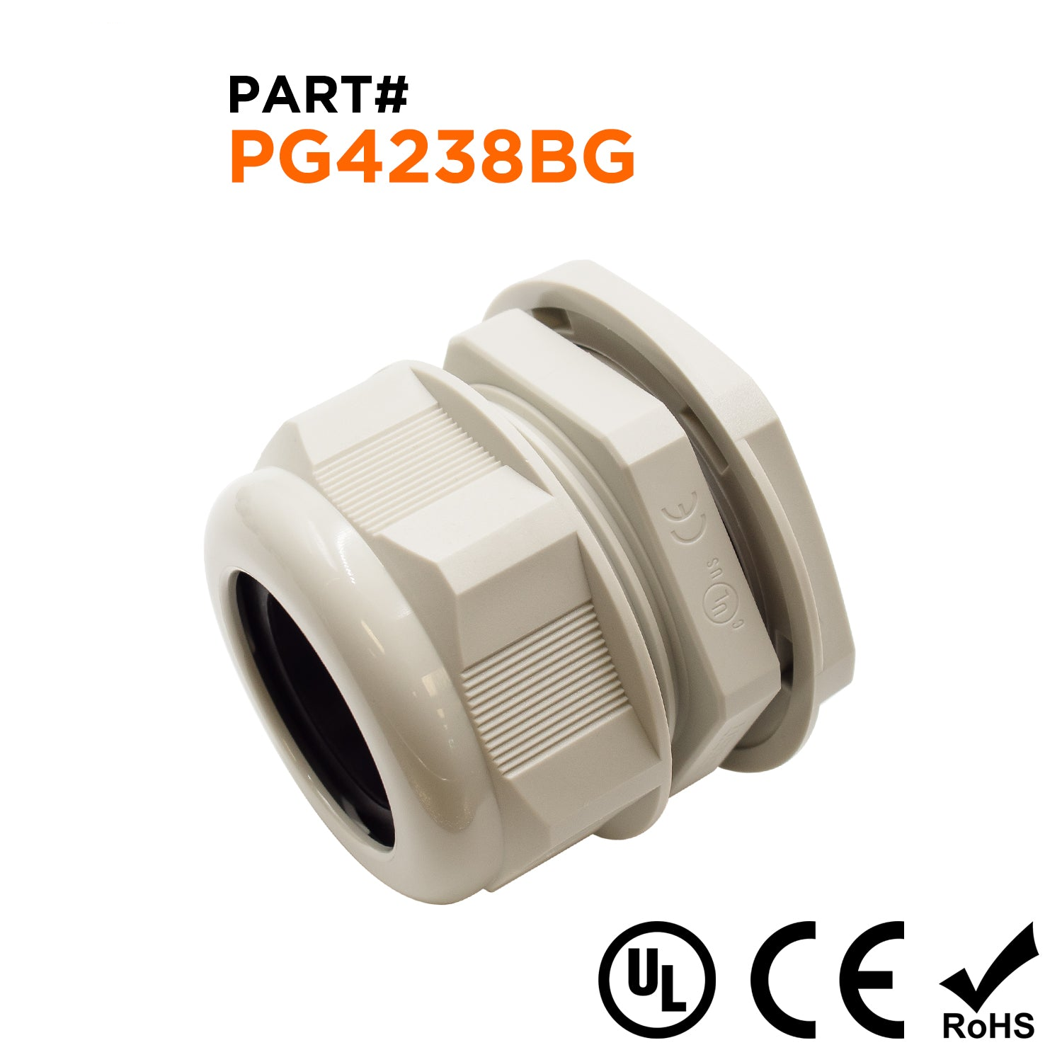 P4238BG - PG42 Thread Nylon Cable Gland, Beige, Range: 1-1/4" to 1-1/2", UL Listed, IP68, IP69K - 1 Piece