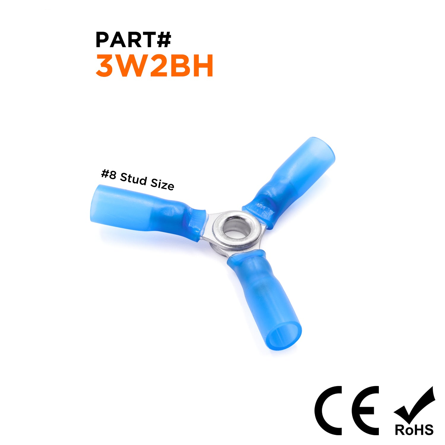 3W2BH - 16 a 14 AWG 3-Way Splice Conectores, #8 Orificio, Heat Shrinkable De nailon, 10 piezas
