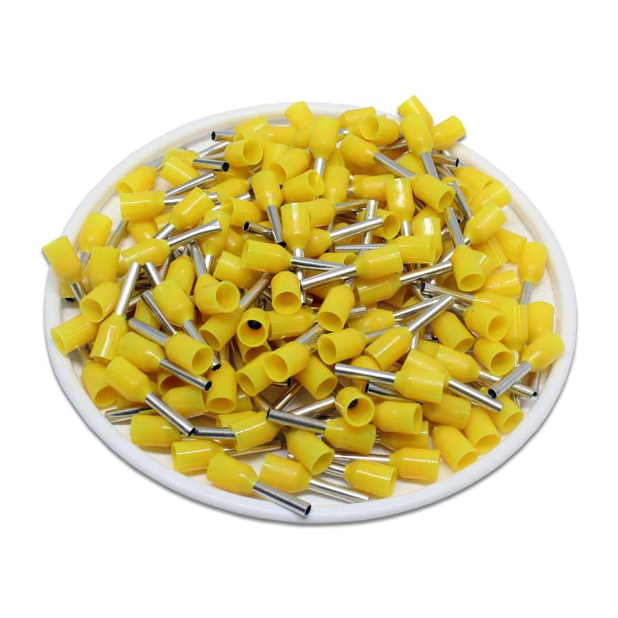 AW10008L - 18 & 17 AWG Insulated Punteras, 8mm Pin, Amarillo, Ancho Collar, UL Recognized, 500 piezas