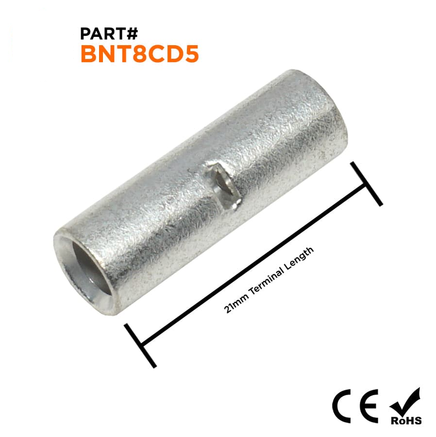 BNT8CD5 - 8 to 12-10AWG Non Insulated Step Down Butt Connector