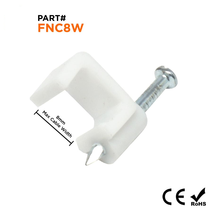 FNC8W - Flat Nail Cable Clip - Blanco - 8mm