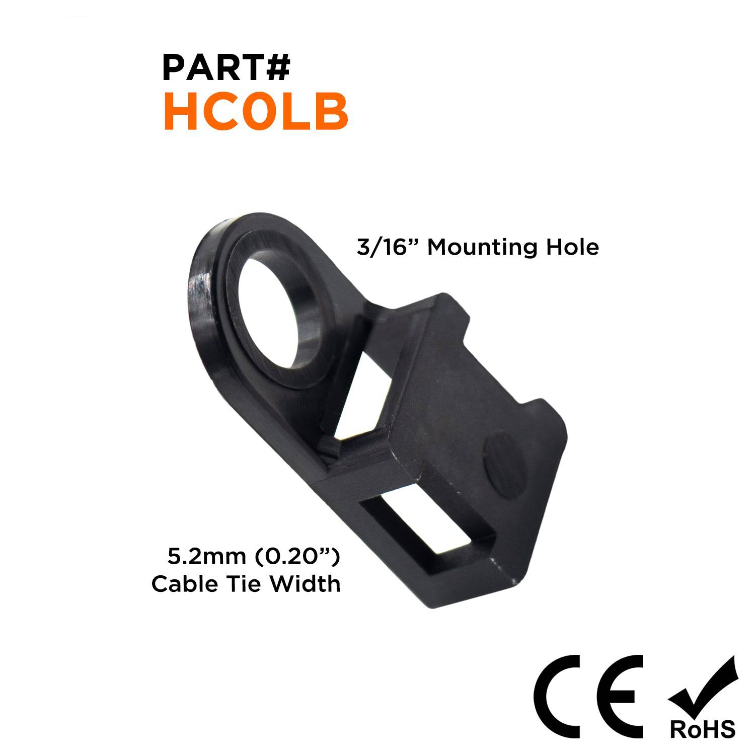 HC0LB - Black Nylon Saddle Tie Mounts, Dimensions: 3/4"L x 3/8"W, 100 Pieces