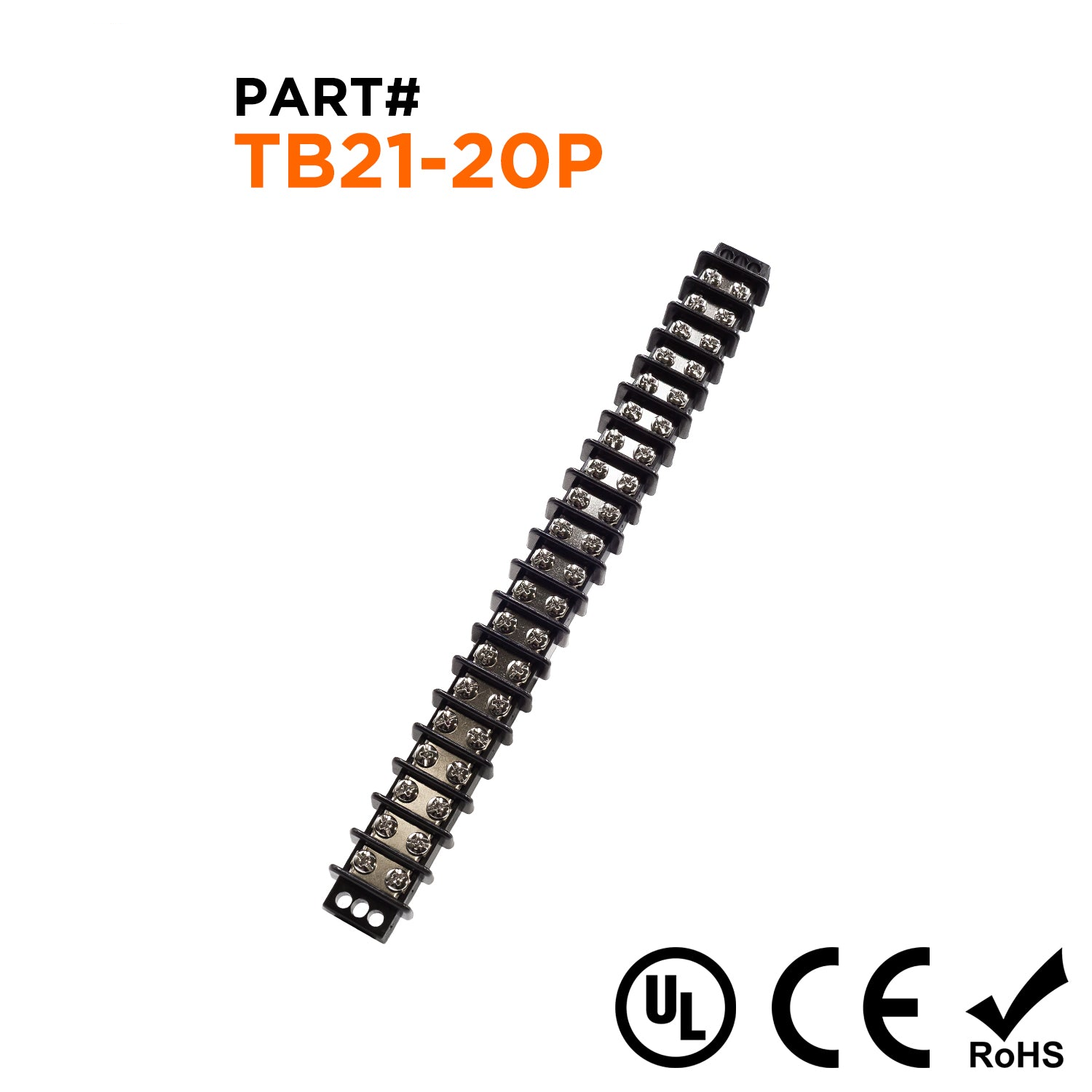 TB21-20P - Barrier Strip Terminal Block, Terminal Strip, 20 Pole, Double Row, 30A, 300V, UL Approved, 1 pieza