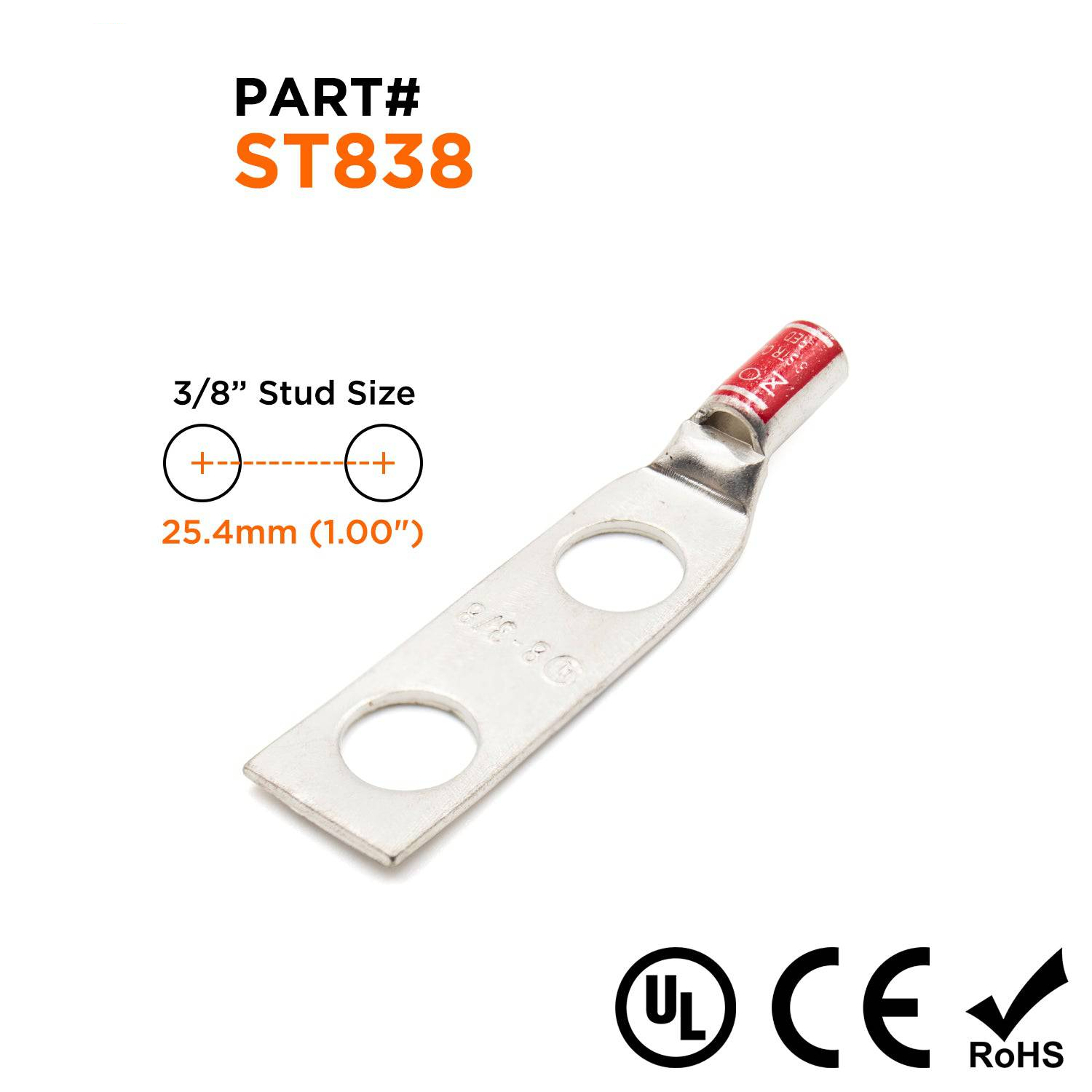 ST838 - 8 AWG Compression Lug - 3/8" Stud Size, 1 Piece
