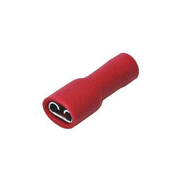 FDFD1-110(5) - 22 a 16 AWG Vinyl PVC Insulated Terminales de desconexión rápida, Female, Rojo, Totalmente aislados, Double Crimp, 100 piezas
